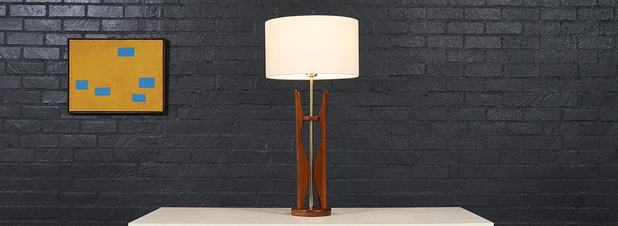 Mid Century Italian "Hourglass" Sculpted Walnut & Brass Table Lamp