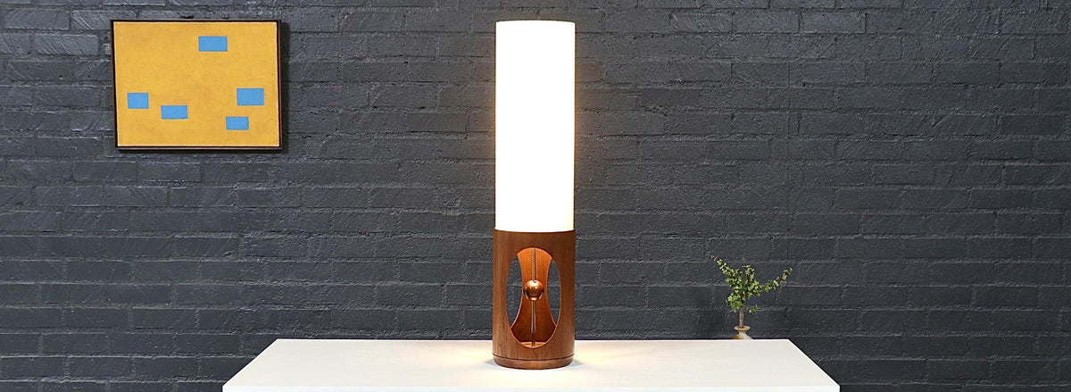 Arthur Jacobs Korina Wood Cylinder Table Lamp for Modeline of California