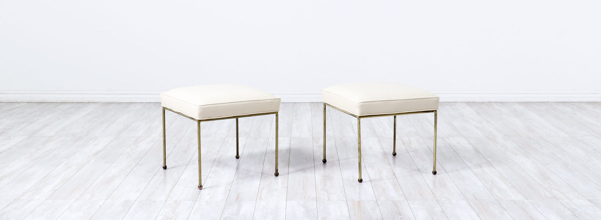 Mid-Century Modern Brass & Leather Stools by Frederick Weinberg