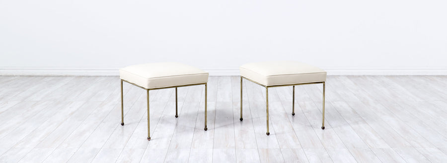 Mid-Century Modern Brass & Leather Stools by Frederick Weinberg