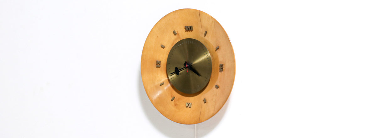 George Nelson Birch & Brass Wall Clock for Howard Miller