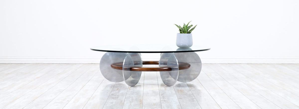 Mid-Century Modern Disc Style Aluminum & Walnut Coffee Table