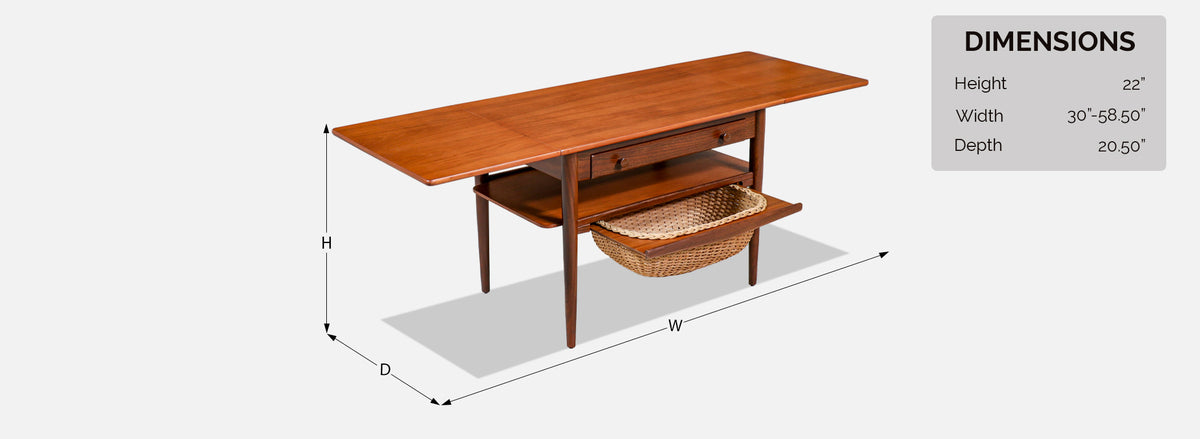 Danish Modern Expanding Teak Sewing Table with Basket