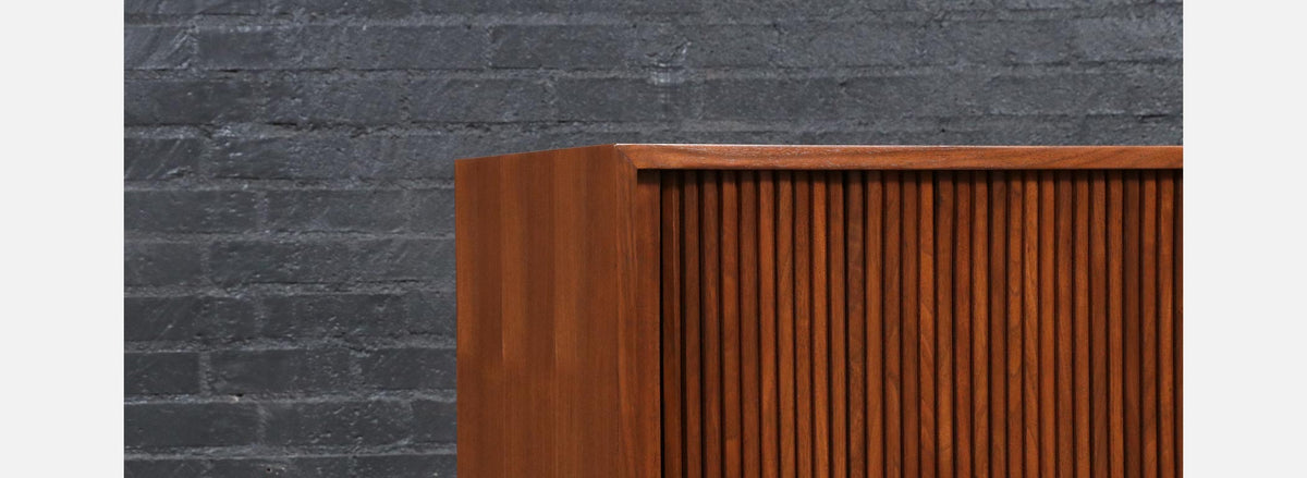 California Modern Walnut Tambour-Door Credenza by Barzilay