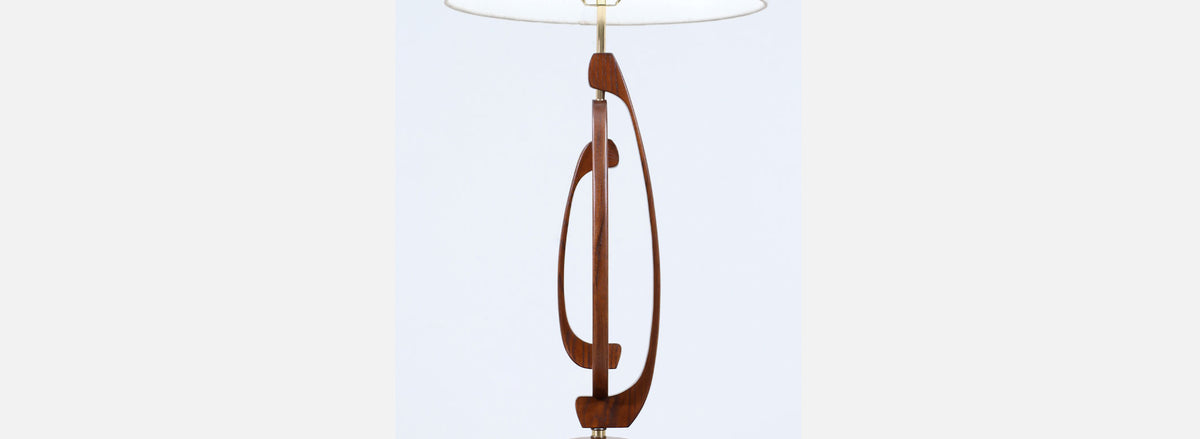 Mid-Century Modern Sculptural Walnut Table Lamp