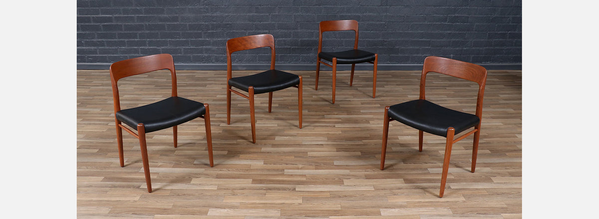 Niels Moller Model-75 Teak & Leather Dining Chairs