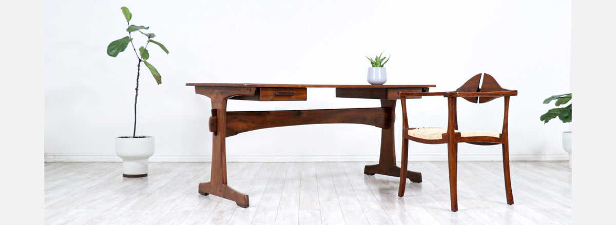 American Modern Studio Craft Sculpted Walnut Executive Desk