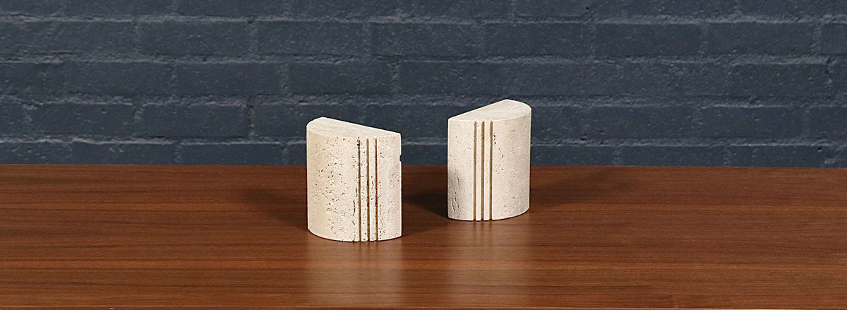Italian Modernist Travertine Bookends by Fratelli Mannelli for Marble Art
