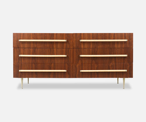 T.H. Robsjohn-Gibbings Brass & Wicker Dresser for Widdicomb