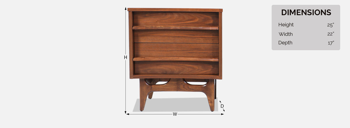 Mid-Century Modern Curved-Front Walnut Night Stands by United Furniture