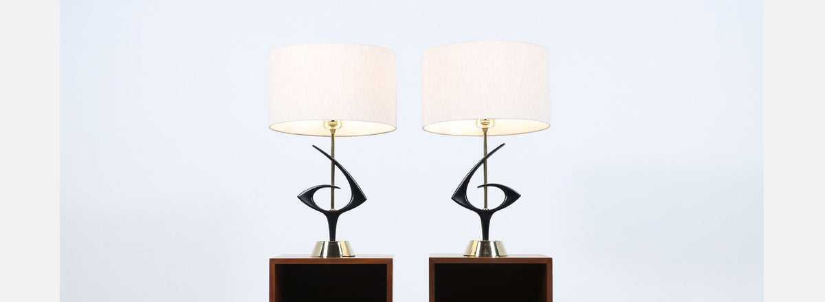 Mid-Century Modernist Sculpted Brass Table Lamps by Rembrandt Lamp Co
