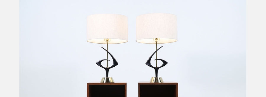Mid-Century Modernist Sculpted Brass Table Lamps by Rembrandt Lamp Co