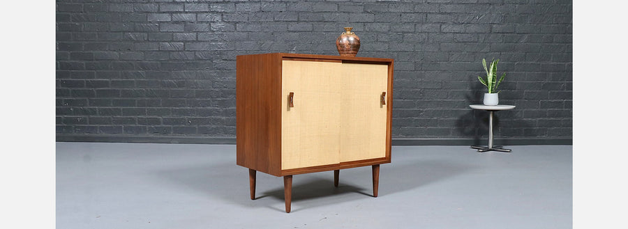 Stanley Young Walnut & Grasscloth Credenza for Glenn of California