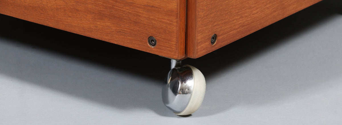 H.W. Klein Rolling Teak & Glass Coffee Table for Bramin