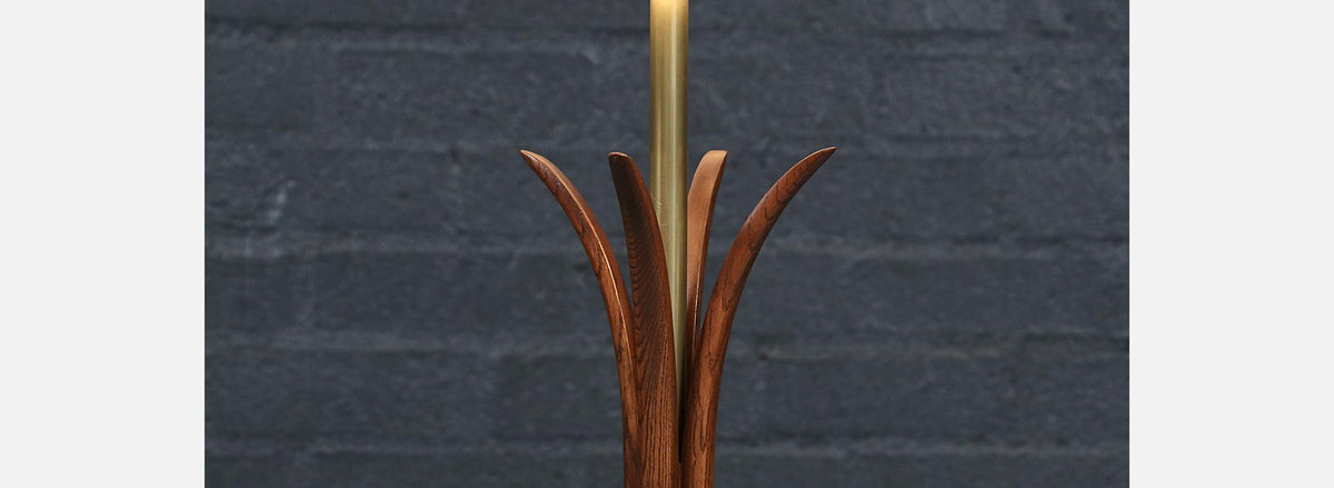 Mid-Century Sculpted Wood Floor Lamp by Roller Lamp Co.