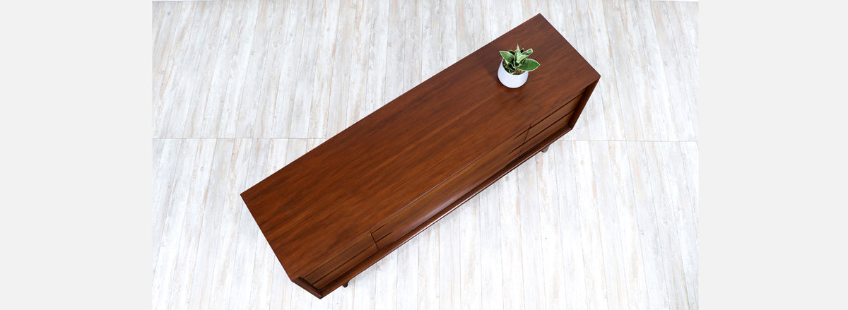 Mid-Century Modern 9-Drawer Sculpted Walnut Dresser 