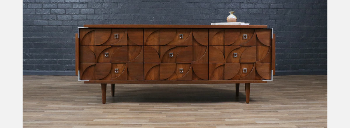 Mosaic Brutalist Modern Walnut Dresser by Tobago