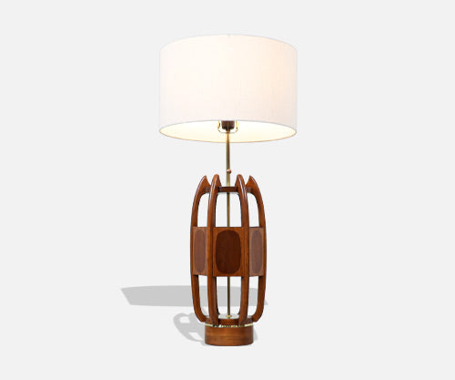 California Modern Sculpted Table Lamp with Inlaid Wood by Modeline of CA