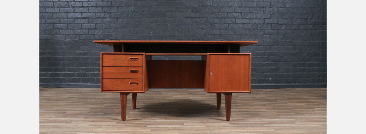 Danish Modern Floating Top Teak Desk w/ Bookcase