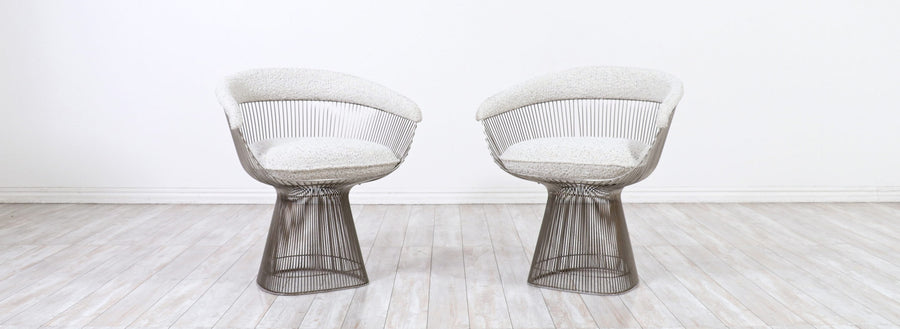 Warren Platner Steel & Boucle Tweed Arm Chairs for Knoll