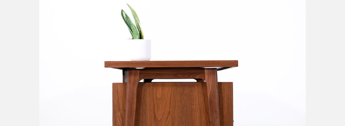 Mid-Century Modern Executive Walnut Desk with Floating Top