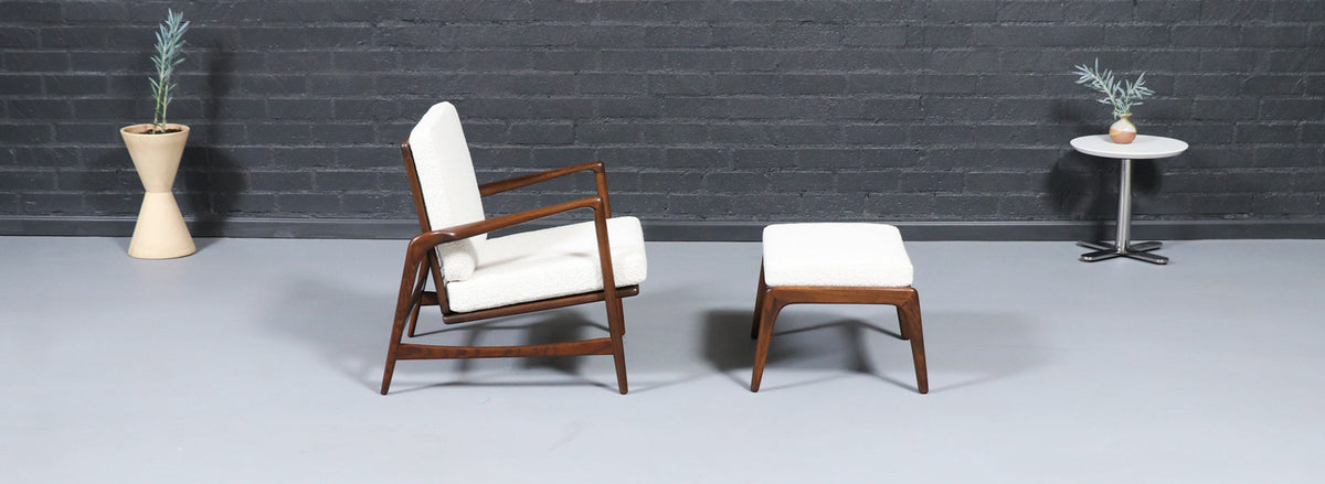 Danish Modern Reclining Lounge Chair with Ottoman by Ib Kofod-Larsen