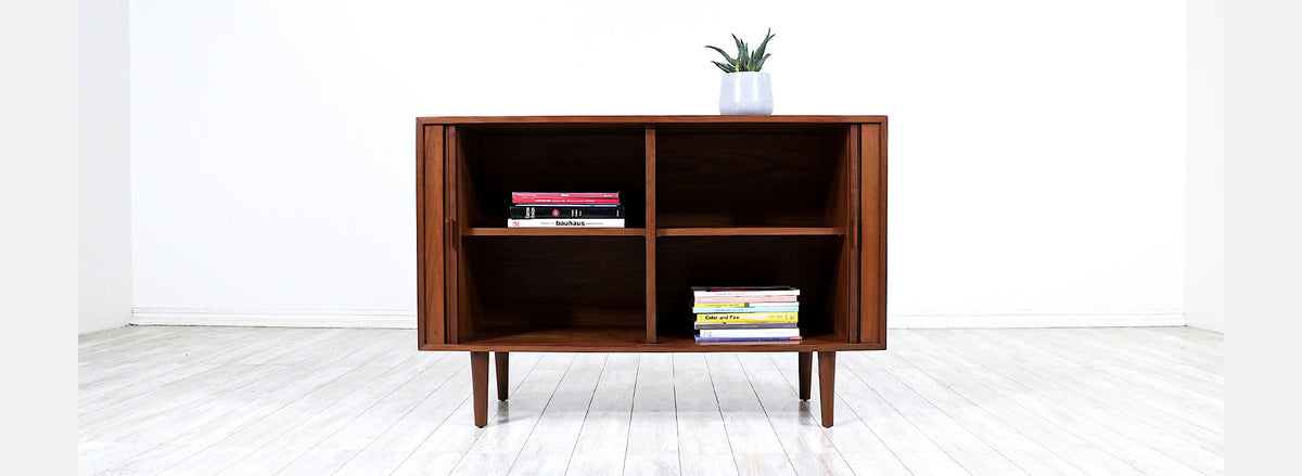 Vintage Modern Walnut Tambour-Door Credenza