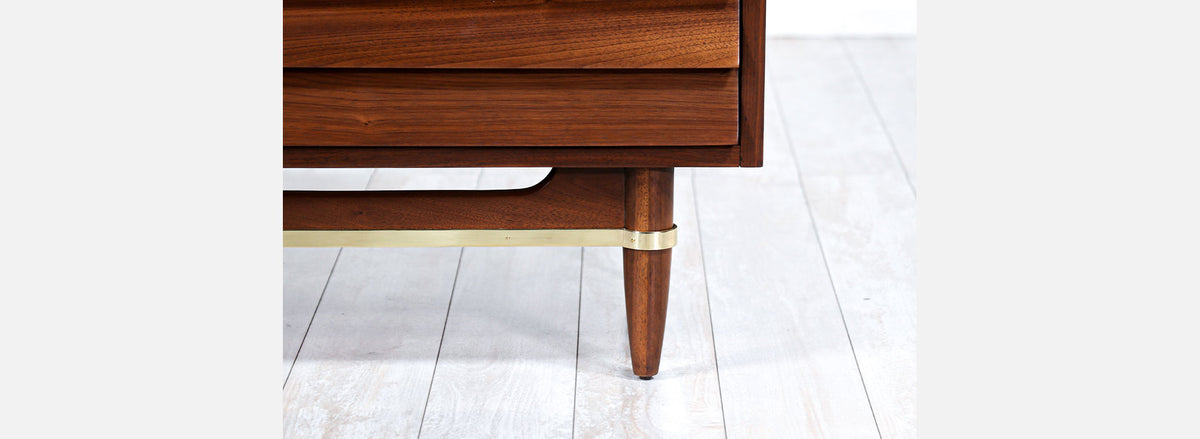 Merton L. Gershun Walnut Chest of Drawers with Brass Accents for American of Martinsville