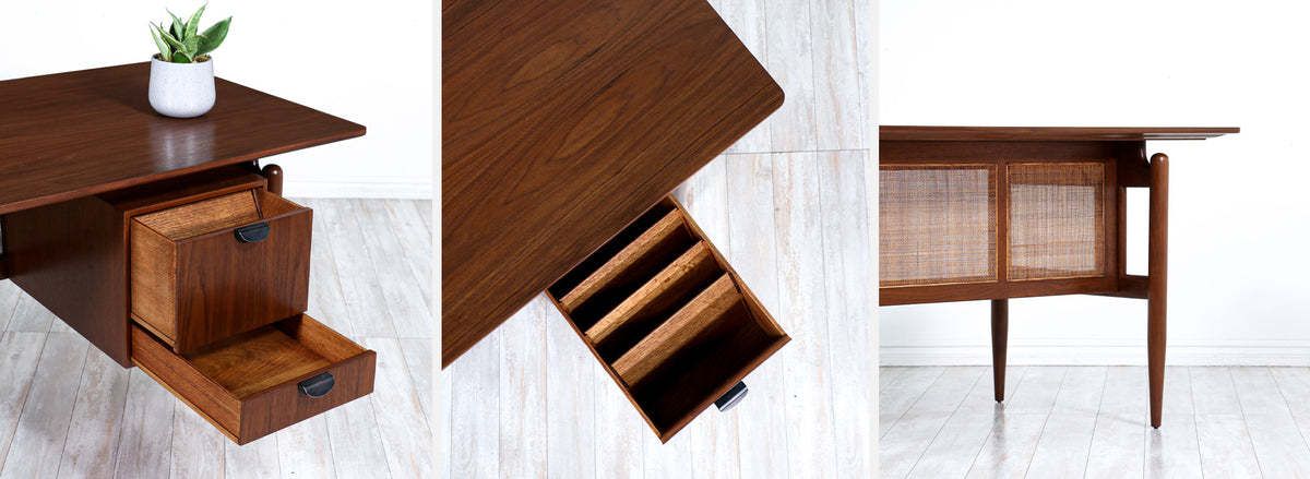 Finn Juhl Executive Walnut Desk with Caning for Baker Furniture