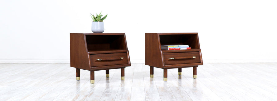 Mid-Century Night Stands with Brass Accents by John Keal for Brown Saltman