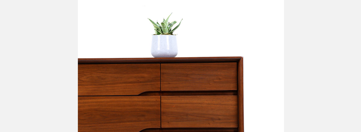 Mid-Century Modern 9-Drawer Sculpted Walnut Dresser 