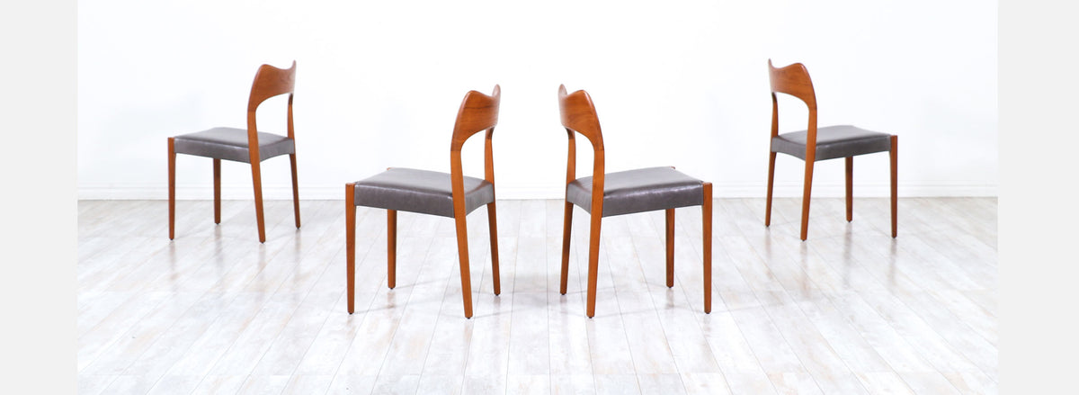 Arne Hovmand-Olsen Teak & Leather Dining Chairs for Mogens Kold