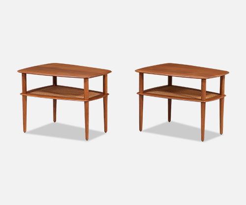 Peter Hvidt & Orla Mølgaard-Nielsen Teak & Cane Side Tables France & Søn 