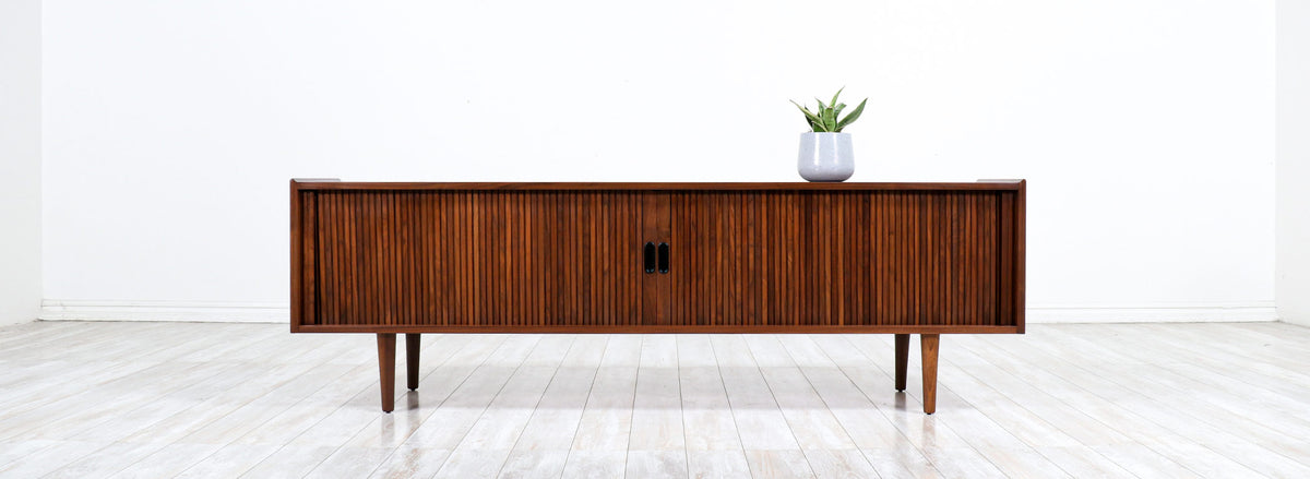 Vintage Low Profile Tambour-Door Credenza by Merton L. Gershun