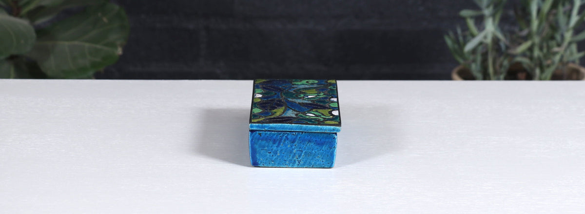 Aldo Londi Blue Glazed Ceramic Floral Lidded Box