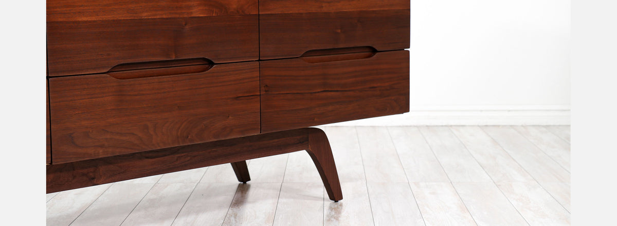 Mid-Century Modern Sculpted Walnut 9-Drawer Dresser 