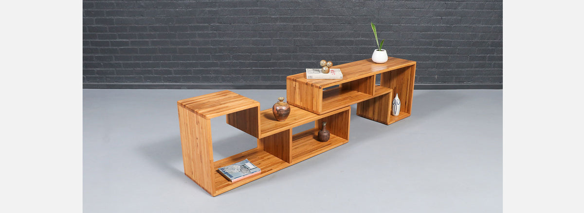 Mid-Century Modern Modular Oak Bookshelf Credenza 