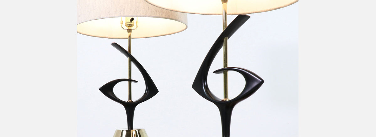 Mid-Century Modernist Sculpted Brass Table Lamps by Rembrandt Lamp Co