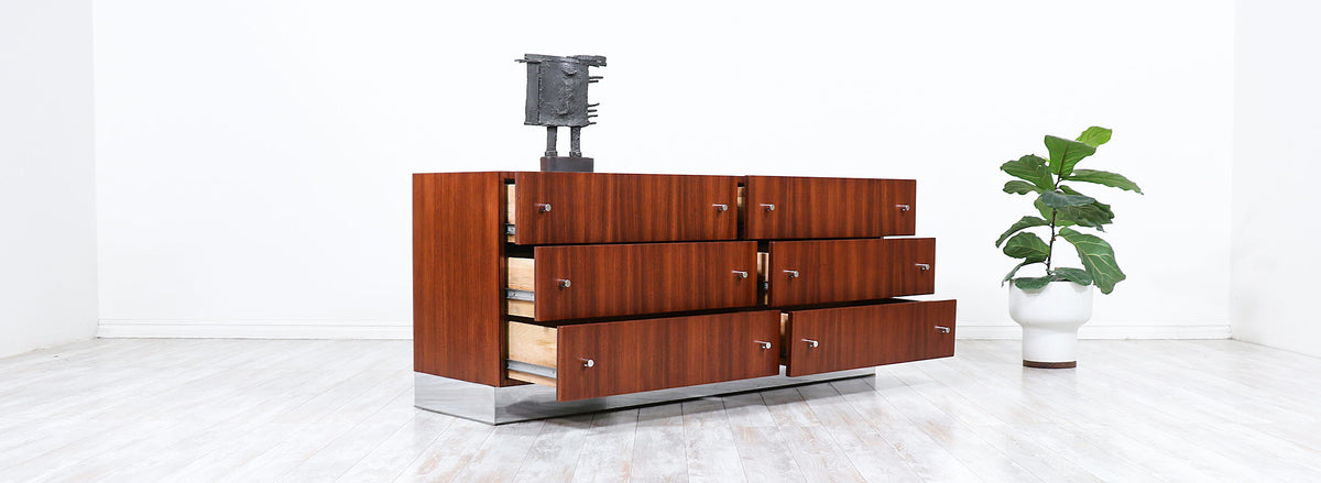 Milo Baughman Rosewood & Chrome Dresser for Thayer Coggin
