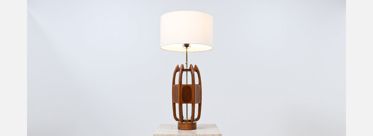 California Modern Sculpted Table Lamp with Inlaid Wood by Modeline of CA
