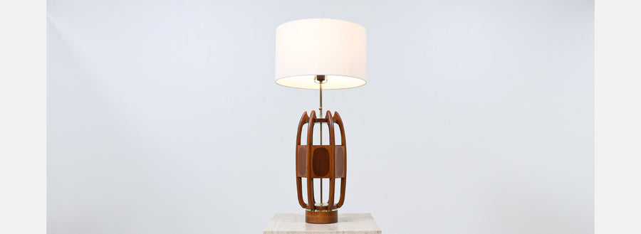 California Modern Sculpted Table Lamp with Inlaid Wood by Modeline of CA
