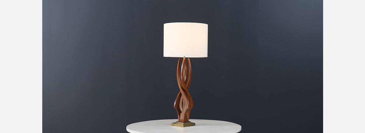 Mid-Century Modern Sculpted Spiral Walnut Table Lamp