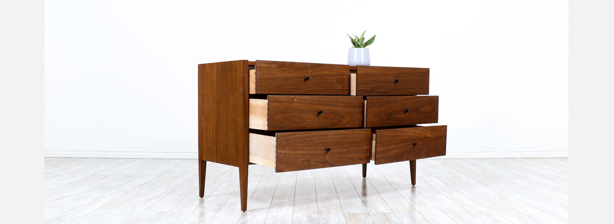 Mid-Century Modern 6-Drawer Walnut Dresser
