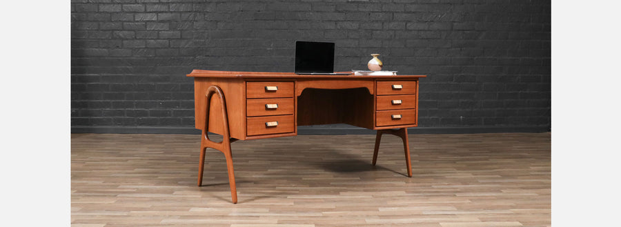 Svend A. Madsen Teak & Cane Desk w/ Bookcase for Sigurd Hansen 