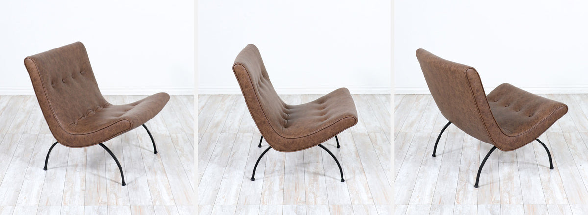 Milo Baughman "Scoop" Iron & Leather Lounge Chairs for Thayer Coggin