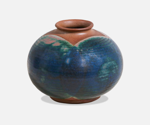 Robert Maxwell Studio Stoneware Ceramic Vase with Blue & Green Glaze