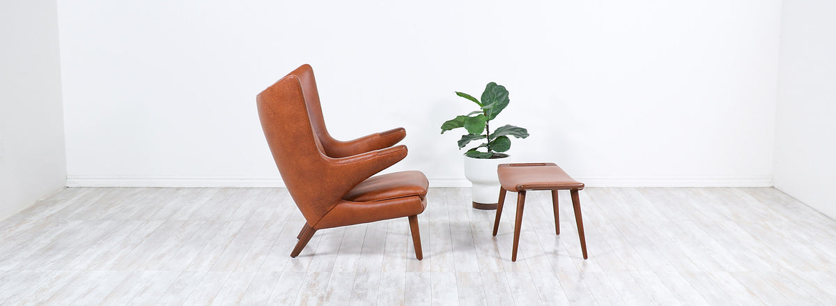 Hans J. Wegner Cognac Leather “Papa Bear” Chair with Ottoman for A.P. Stolen