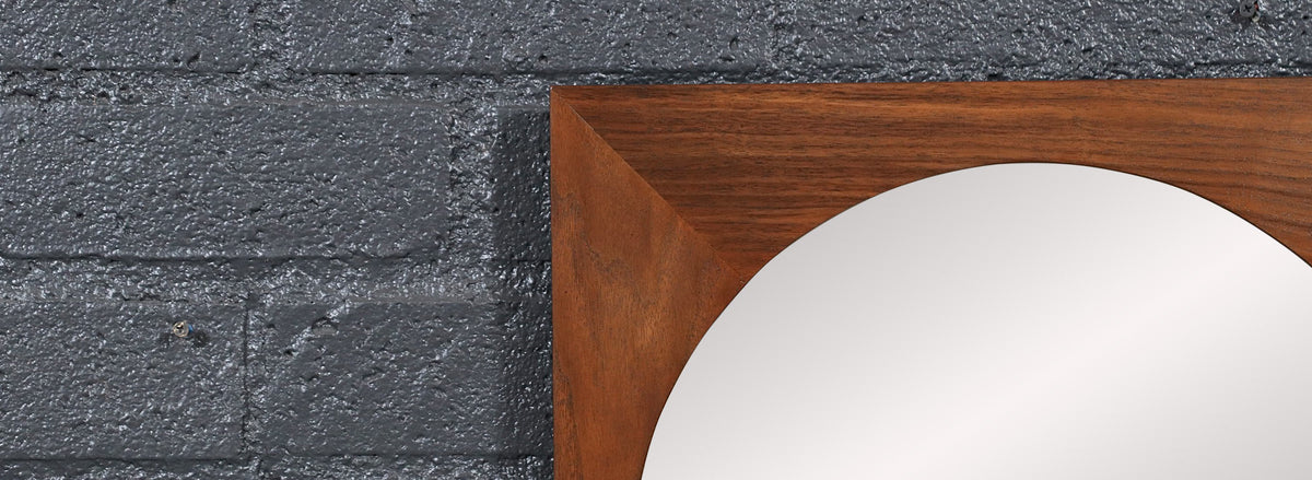 Mid-Century Modern Sculpted Walnut Beveled Frame Arch Mirror