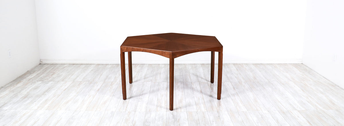 Mid-Century Modern Expanding Hexagonal Walnut Dining Table
