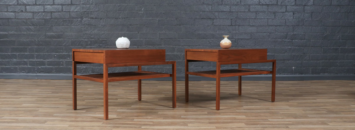 California Modern Slatted Walnut Side Tables by John Keal